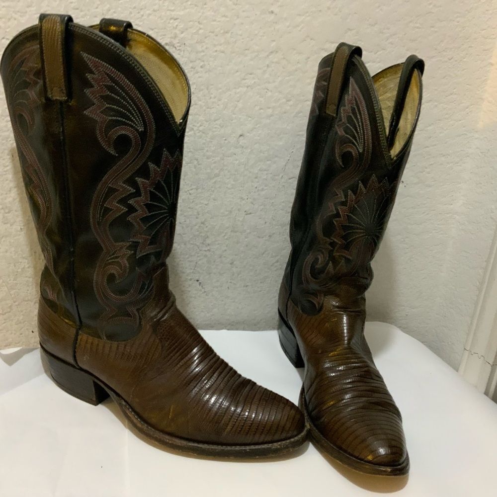 Dan Post Cowboy Boots Men's Black Brown Leather Western Size 9D